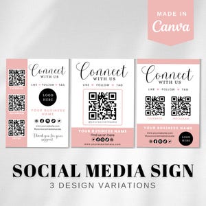 Social Media Sign for Small Business  Canva Template | QR Code Sign Connect With Us Sign Follow Us Sign Social Media QR Code Business Sign