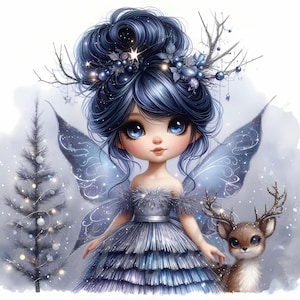 Clipart de hada del árbol de la estrella del crepúsculo / 10 JPEG de alta calidad de 300 DPI para uso comercial, decoración navideña mágica de invierno para niñas lindas y caprichosas