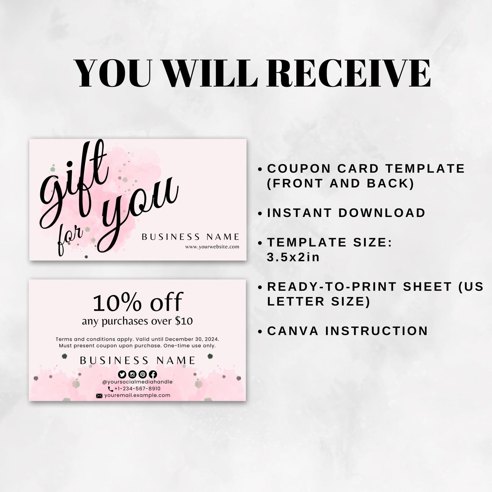 Editable Pink Coupon Card Template Custom Elegant Marketing Card for ...