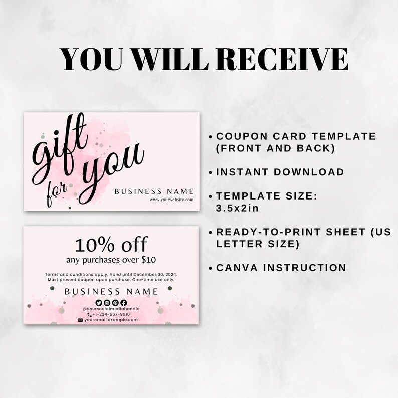 Editable Pink Coupon Card Template Custom Elegant Marketing Card for ...