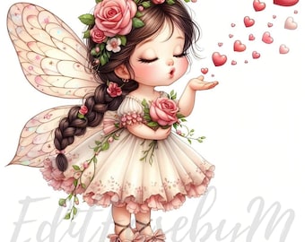 Rosebud Dreamer Fairy Clipart | 10 High-Quality 300 DPI JPEGs Commercial Use Enchanted Floral Cute Girl Clip Art Valentines Fantasy  Decor
