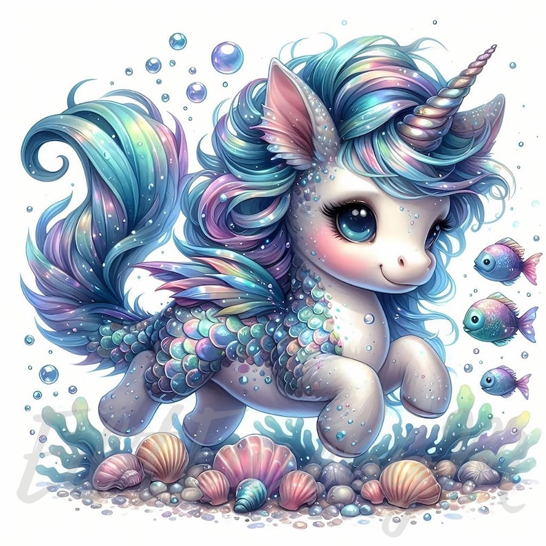 Seaside Mermaid Unicorn Clipart | 10 High-quality 300 DPI Jpegs ...