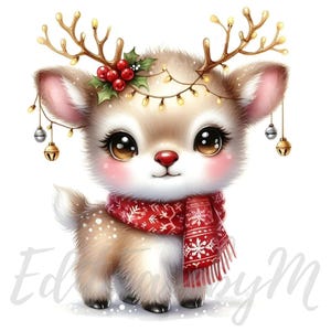 Weihnachten Rentier Clipart | 10 hochwertige 300 dpi JPEGs Kommerzielle Nutzung Festliche Tier Urlaub Dekor Süßes Baby Reh Aquarell Clip Art