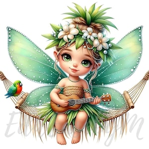 Clipart de Hada Brisa de Coco / 10 JPEG de alta calidad de 300 DPI para uso comercial, diseño de hula tropical caprichoso, chica linda, isla de fantasía, decoración de verano