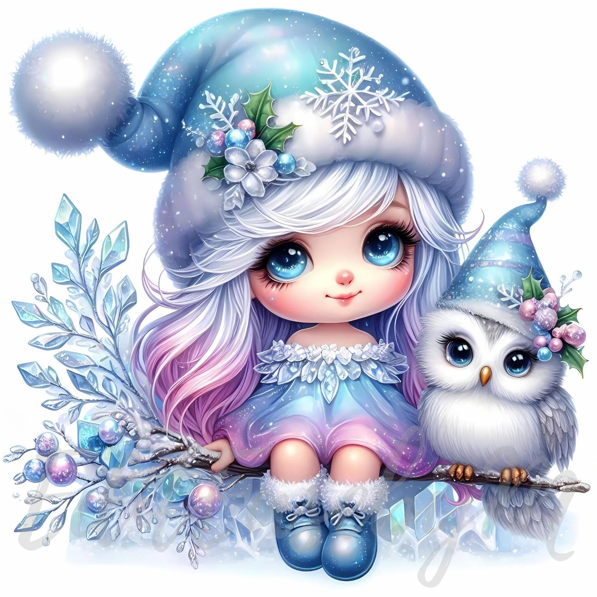 Frostbite Owl Keeper Gnome Clipart | 10 High-Quality 300 DPI JPEGs Commercial Whimsical Cute Winter 