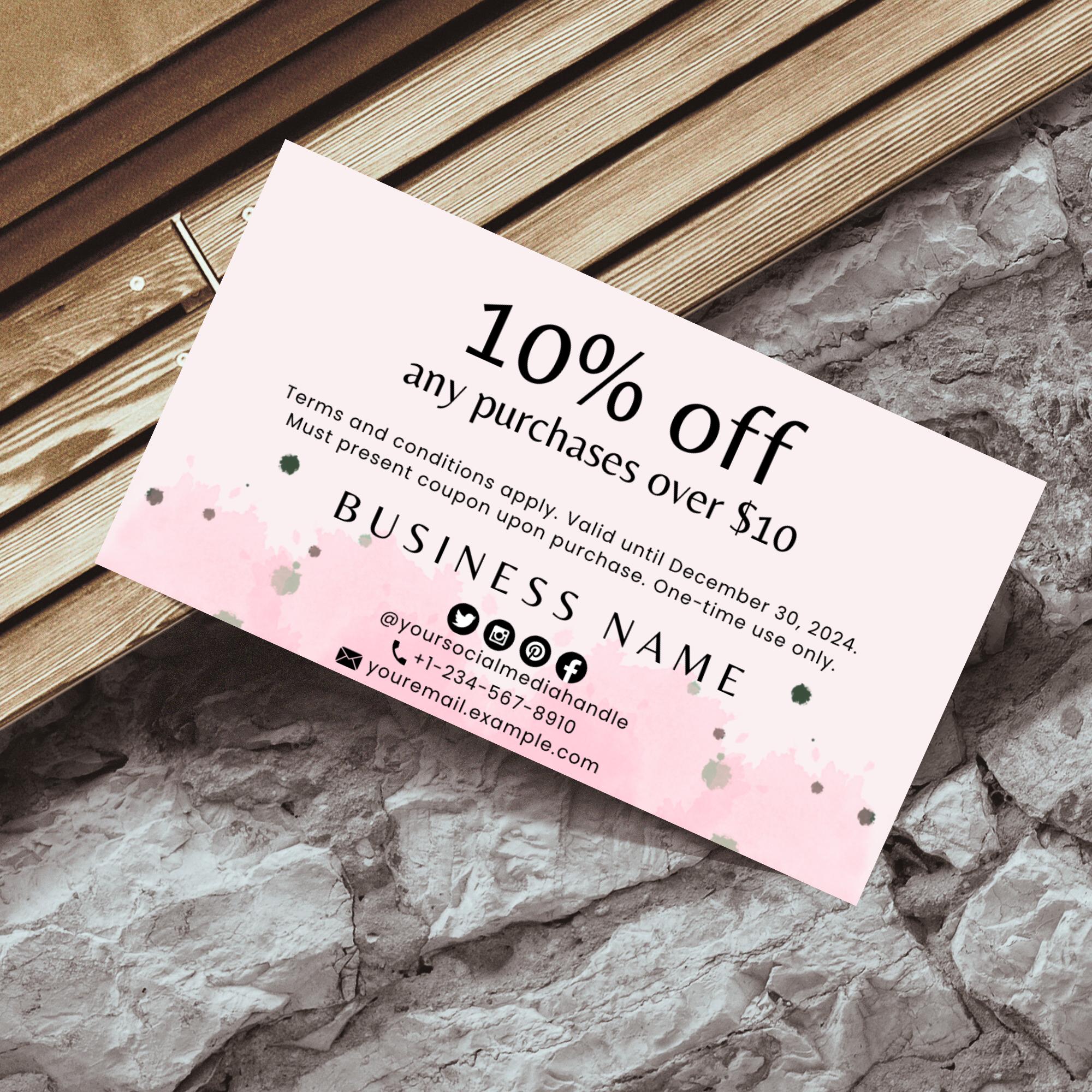 Editable Pink Coupon Card Template Custom Elegant Marketing Card for ...