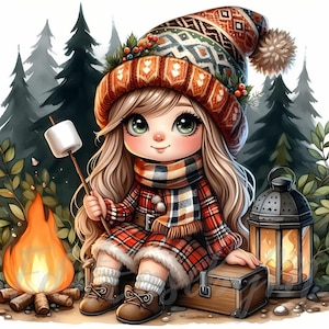Lagerfeuer Glow Clipart | 10 hochwertige 300 DPI JPGs Kommerzielle Nutzung Skurril Woodland Cute Girl Clip Art Camping Abenteuer Dekor