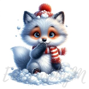 Renard de Noël original Clipart | 10 fichiers JPEG 300 ppp de haute qualité à usage commercial, clipart de bébé renard fantaisiste et mignon, décor hivernal chaleureux du pays des merveilles