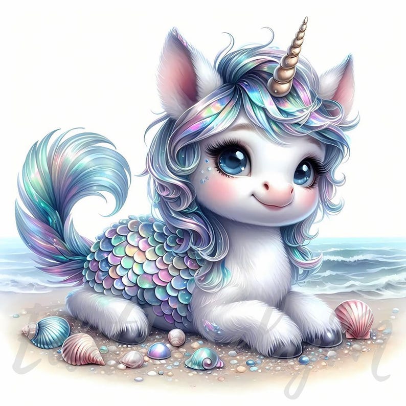 Seaside Mermaid Unicorn Clipart | 10 High-quality 300 DPI Jpegs ...