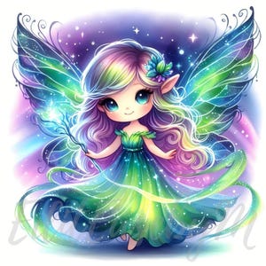 Aurora Borealis Fee Clipart | 10 hochwertige 300 DPI JPEGs Kommerzielle Nutzung Skurril Sternenfee Süßes Mädchen Clip Art Magische Weihnachten