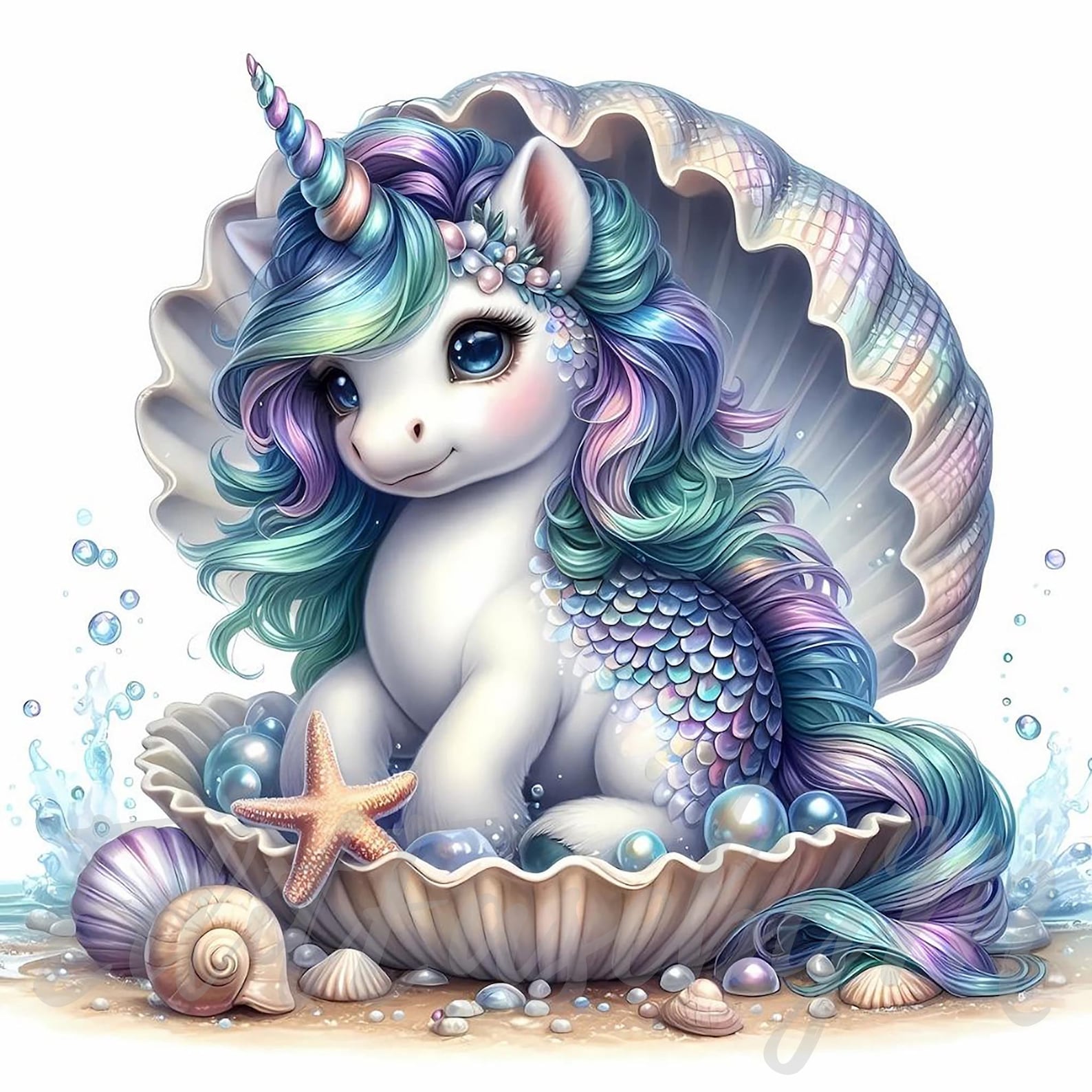 Seaside Mermaid Unicorn Clipart | 10 High-quality 300 DPI Jpegs ...