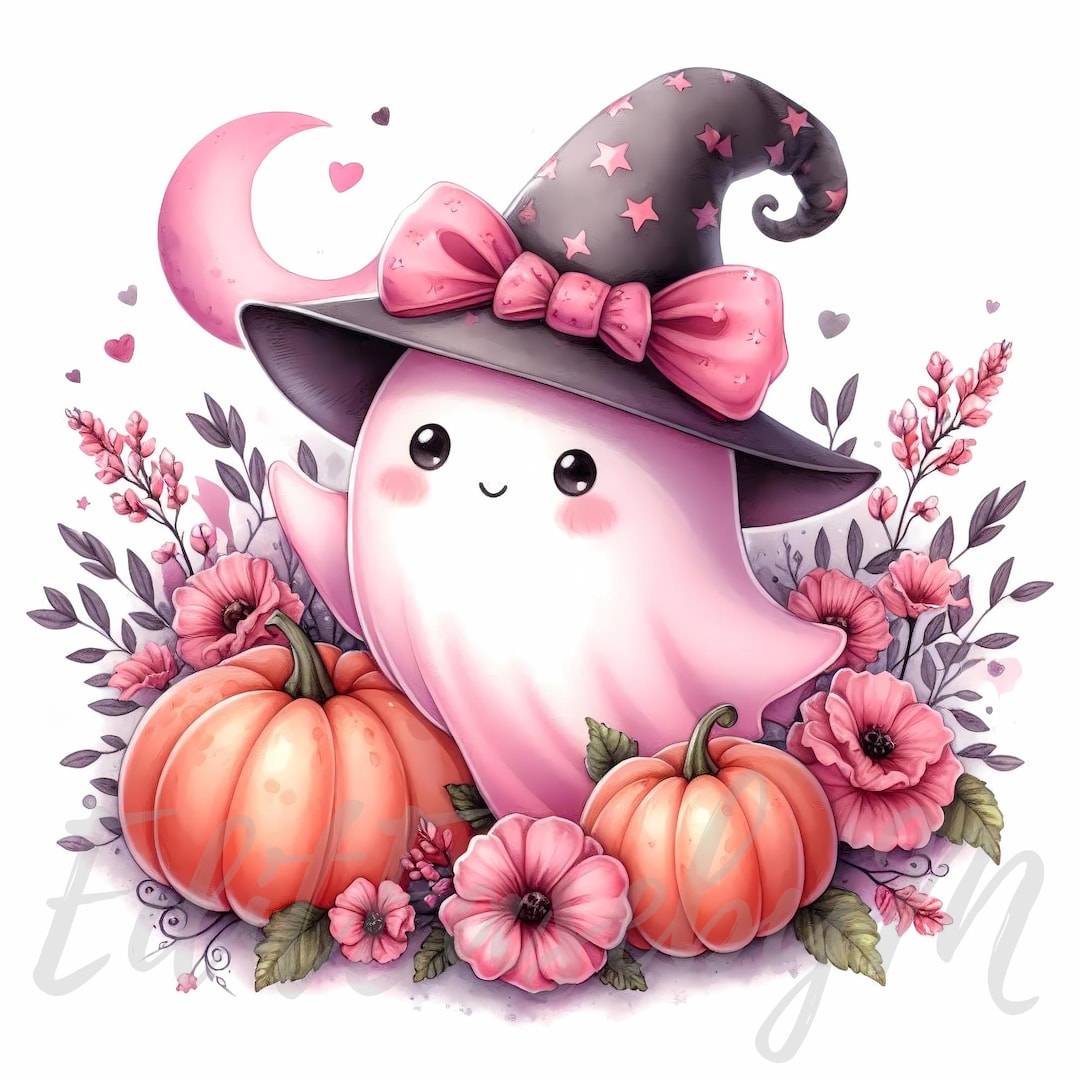 Cute Witch Ghost Clipart | 10 JPG Commercial Use, Pink Witch Ghost ...