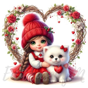 Welpen Liebe Gnom Clipart | 10 hochwertige 300 DPI JPEGs Kommerzielle Nutzung Skurril Süß Mädchen Clip Art Valentinstag Liebe Themed Hundeliebhaber Dekor