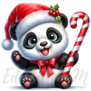 Clipart original de panda de Noël | 10 fichiers JPEG 300 ppp de haute qualité à usage commercial, clipart panda mignon lunatique, décoration animalière hivernale