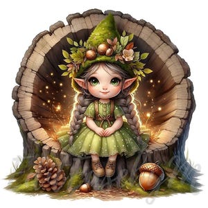 Clipart nain des bois | 10 fichiers JPEG 300 ppp de haute qualité à usage commercial nain de la forêt enchantée, clipart fille mignonne, décoration printemps cottagecore