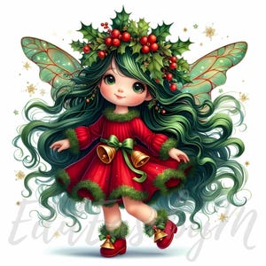 Clipart de Hada de Oropel de Acebo / 10 JPEG de alta calidad de 300 DPI para uso comercial, fantasía de niña linda y caprichosa, Navidad, invierno, país de las maravillas, vacaciones