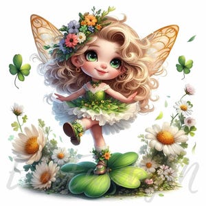 Clipart de fée pétale de riz | 10 fichiers JPEG 300 ppp de haute qualité à usage commercial lunatique Saint-Patrick irlandaise jolie fille clipart printemps déco