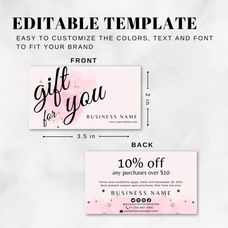 Editable Pink Coupon Card Template Custom Elegant Marketing Card for ...