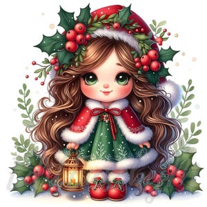 Hulstbes kabouter clipart | 10 hoogwaardige 300 dpi jpeg's commercieel gebruik kerstkunst feestelijke wintervakantie december geboortemaand bloem