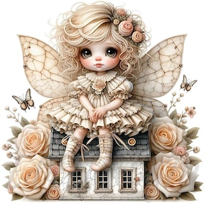 Clipart de hada de muñeca embrujada / 10 JPEG de alta calidad de 300 DPI para uso comercial, chica gótica de Halloween, fantasía espeluznante, clip art kawaii, decoración espeluznante