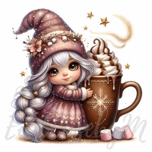 Gnomo de cacao Starlight (10 imágenes JPEG de alta calidad de 300 DPI) para uso comercial. Decoración navideña de fantasía con una linda niña caprichosa.