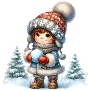 Snowball Champion Gnome Clipart | 10 JPGs de alta qualidade de 300 DPI Comercial Caprichoso Festivo Inverno Feriado Bonito Menino Natal Clip Art Decoração