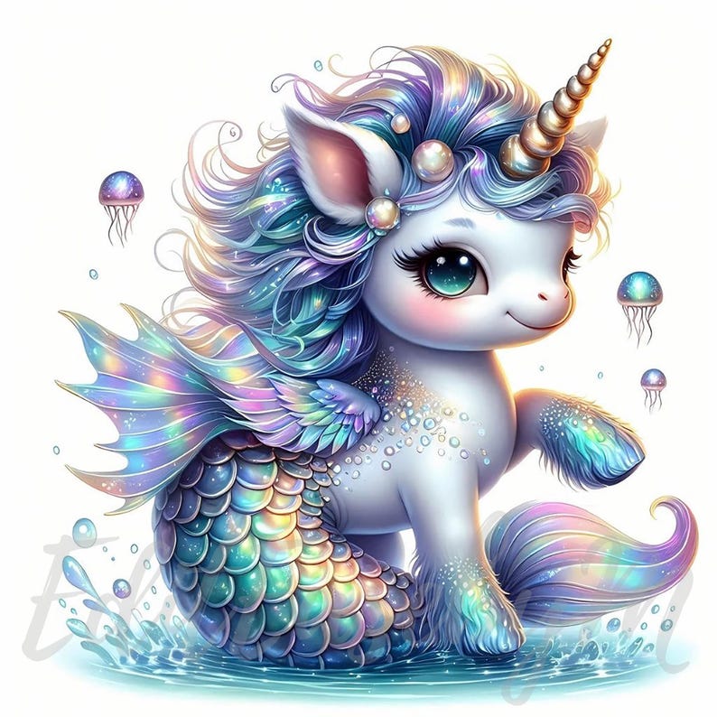 Seaside Mermaid Unicorn Clipart | 10 High-quality 300 DPI Jpegs ...