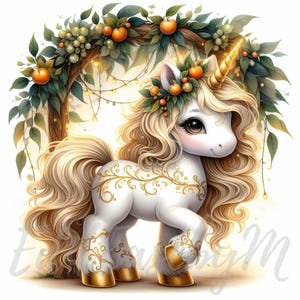Clipart di unicorno spirito cornucopia / 10 JPEG di alta qualità a 300 DPI per uso commerciale, raccolto autunnale, grazioso diario del Ringraziamento autunnale