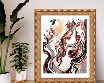 red abstract pomegranate art print