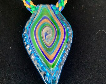 Glass and Japanese kumihimo braided pendant