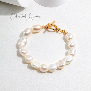 Fresh Water Baroque Pearl Bracelet with 925 Silver Antique Gold Size Pearl Length 19mm