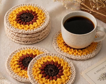 Sonnenblume Untersetzer Häkelmuster | Strukturierter Sunburst Mug Rug (PDF Download)