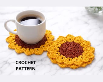 Sunflower Coaster Crochet Pattern PDF, Easy Beginner Tutorial, Handmade Table Decor