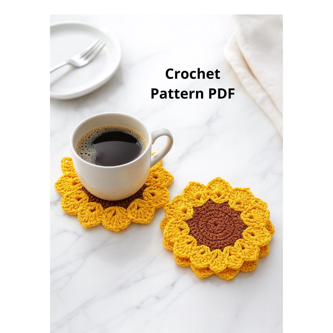 Sunflower Coaster Crochet Pattern PDF, Easy Beginner Tutorial, Handmade ...