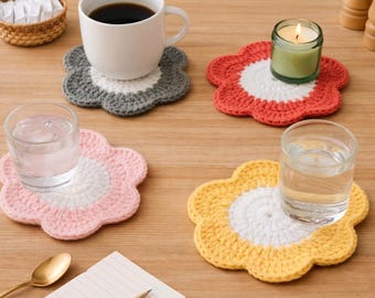 Posavasos de flor de pétalos, patrón de ganchillo, tutorial para principiantes (PDF)