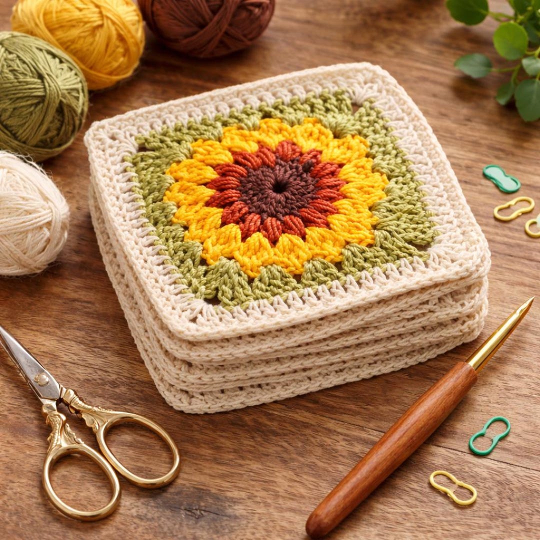 Sunflower Granny Square Crochet Pattern | Easy Beginner Flower Motif ...