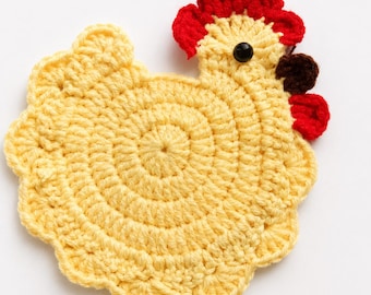 Chicken Coaster Crochet Pattern PDF | Easy Beginner Mug Rug | Farmhouse Hen Coaster