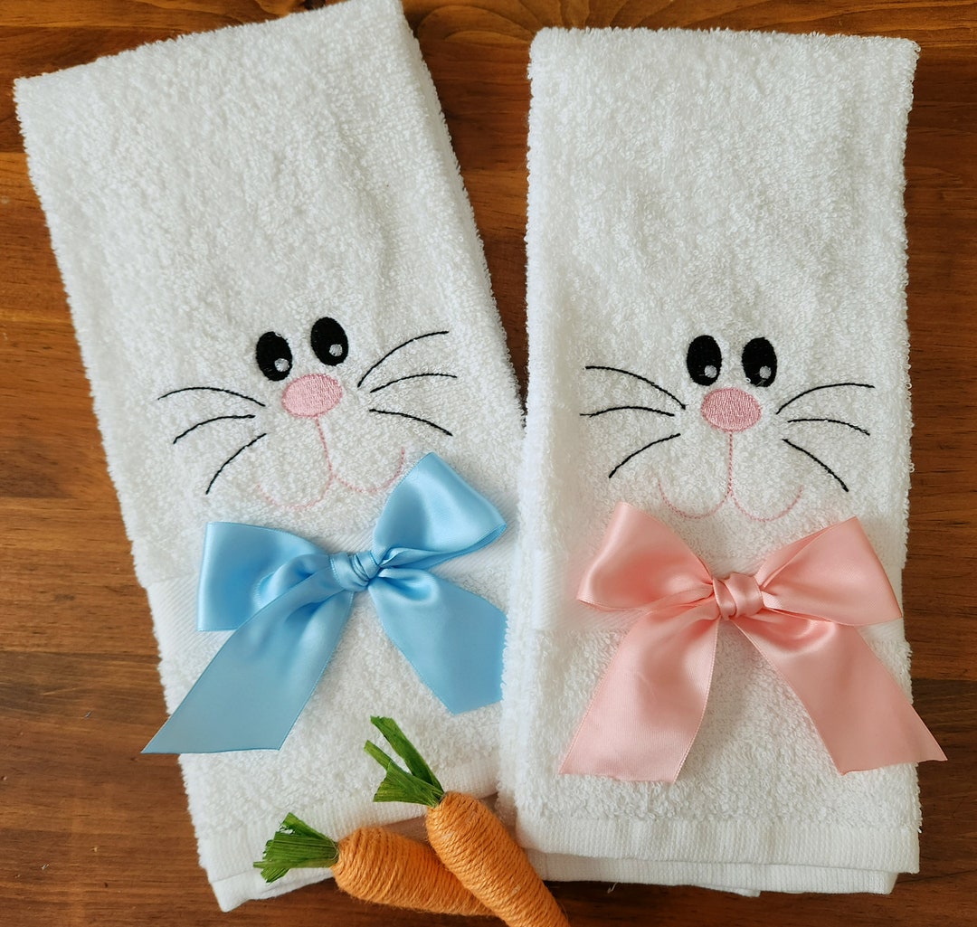 Easter Towels Embroidered Bunny Hand Towel Easter Decor Etsy