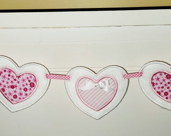 Valentine's Heart Garland, Valentine's Day Decor, pink and white hearts, Baby girl room decor