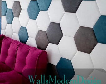 SET Hexagons Headboard soft panels (Upholstered soft bumper, soft wall padding) padded boards, wall cushion, wandkissen, wandpaneele