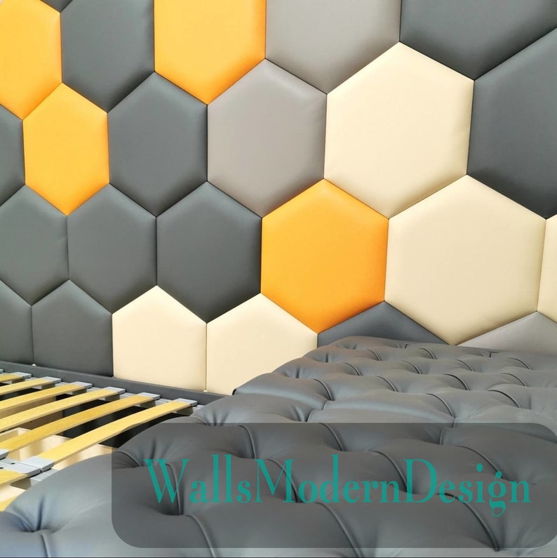 SET Hexagons Headboard soft panels Upholstered soft bumper, soft wall padding padded boards, wall cushion, wandkissen, wandpaneele image 4