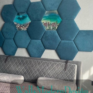 SET Hexagons Headboard soft panels Upholstered soft bumper, soft wall padding padded boards, wall cushion, wandkissen, wandpaneele image 2