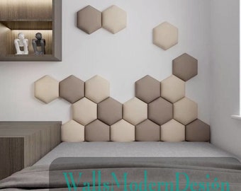 SET Hexagons Cabecero paneles blandos (Parachoques blando tapizado, acolchado de pared suave) tableros acolchados, cojín de pared, wandkissen, wandpaneele