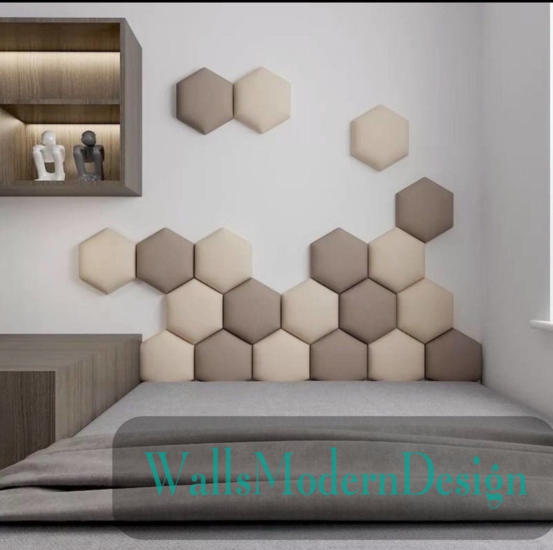 SET Hexagons Headboard soft panels Upholstered soft bumper, soft wall padding padded boards, wall cushion, wandkissen, wandpaneele image 7