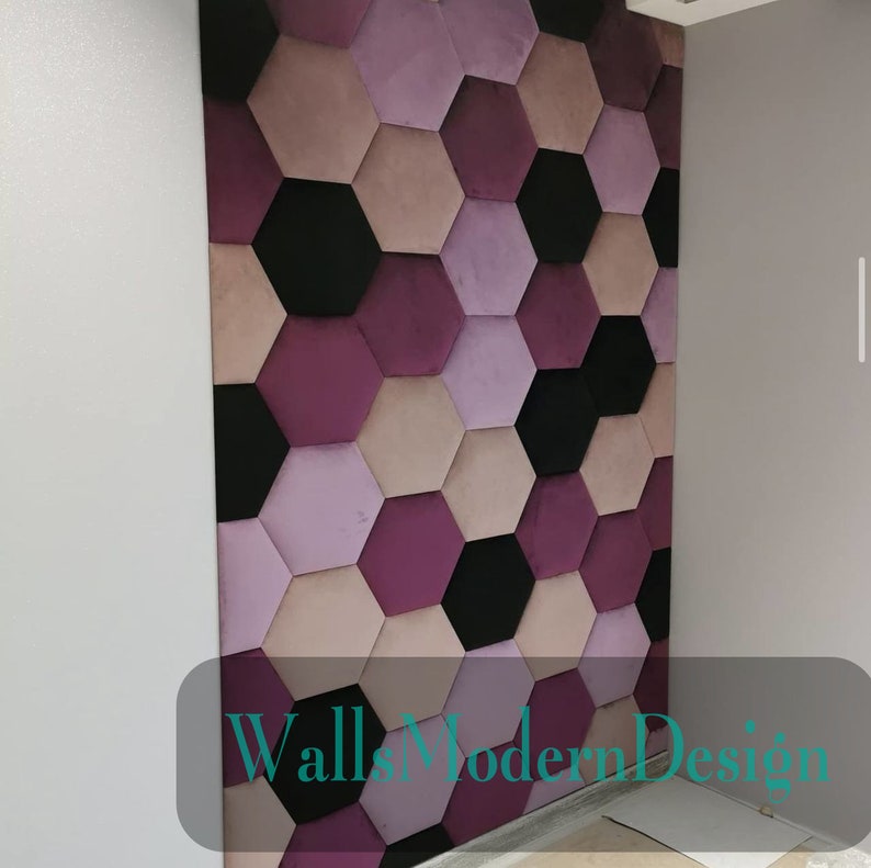 SET Hexagons Headboard soft panels Upholstered soft bumper, soft wall padding padded boards, wall cushion, wandkissen, wandpaneele image 5