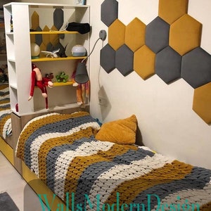 SET Hexagons Headboard soft panels Upholstered soft bumper, soft wall padding padded boards, wall cushion, wandkissen, wandpaneele image 6