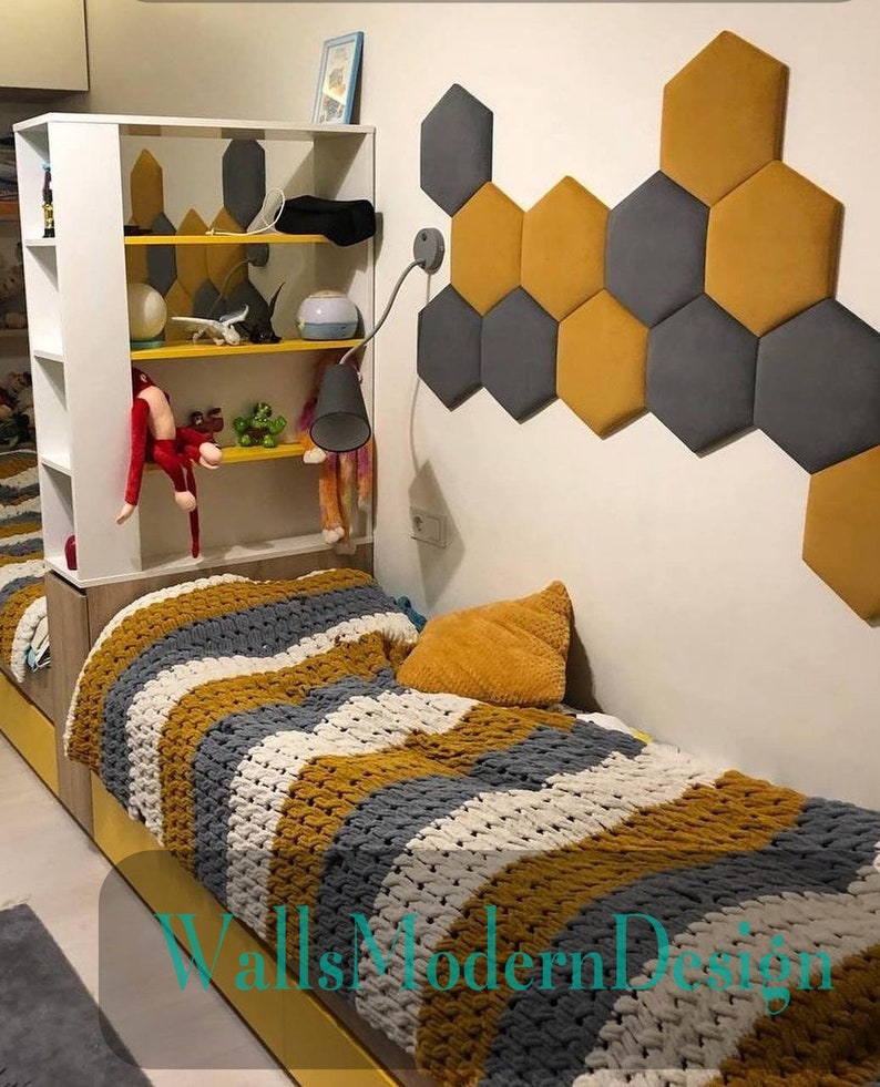 SET Hexagons Headboard soft panels Upholstered soft bumper, soft wall padding padded boards, wall cushion, wandkissen, wandpaneele image 6