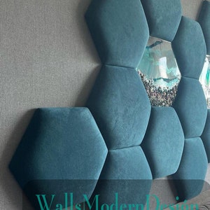 SET Hexagons Headboard soft panels Upholstered soft bumper, soft wall padding padded boards, wall cushion, wandkissen, wandpaneele image 1