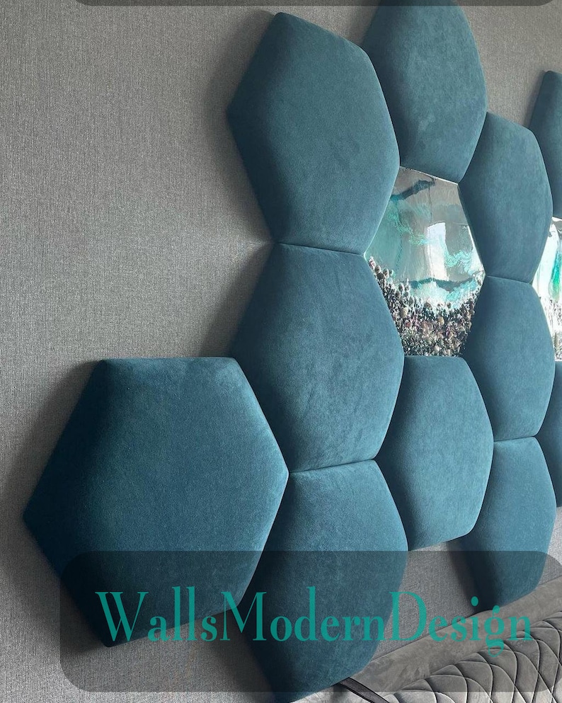 SET Hexagons Headboard soft panels Upholstered soft bumper, soft wall padding padded boards, wall cushion, wandkissen, wandpaneele image 1