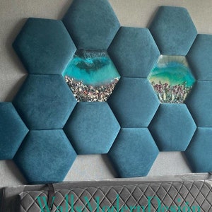 SET Hexagons Headboard soft panels Upholstered soft bumper, soft wall padding padded boards, wall cushion, wandkissen, wandpaneele image 3